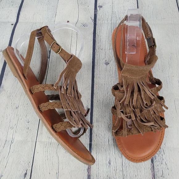 AMERICAN EAGLE | fringe braided boho gladiator sandals - Picture 1 of 10